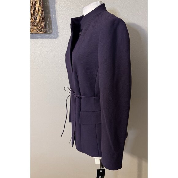 Kasper Suit Jacket Blazer 10 Purple Plum Textured Poly Adjustable Mock Neck NEW - Picture 14 of 15